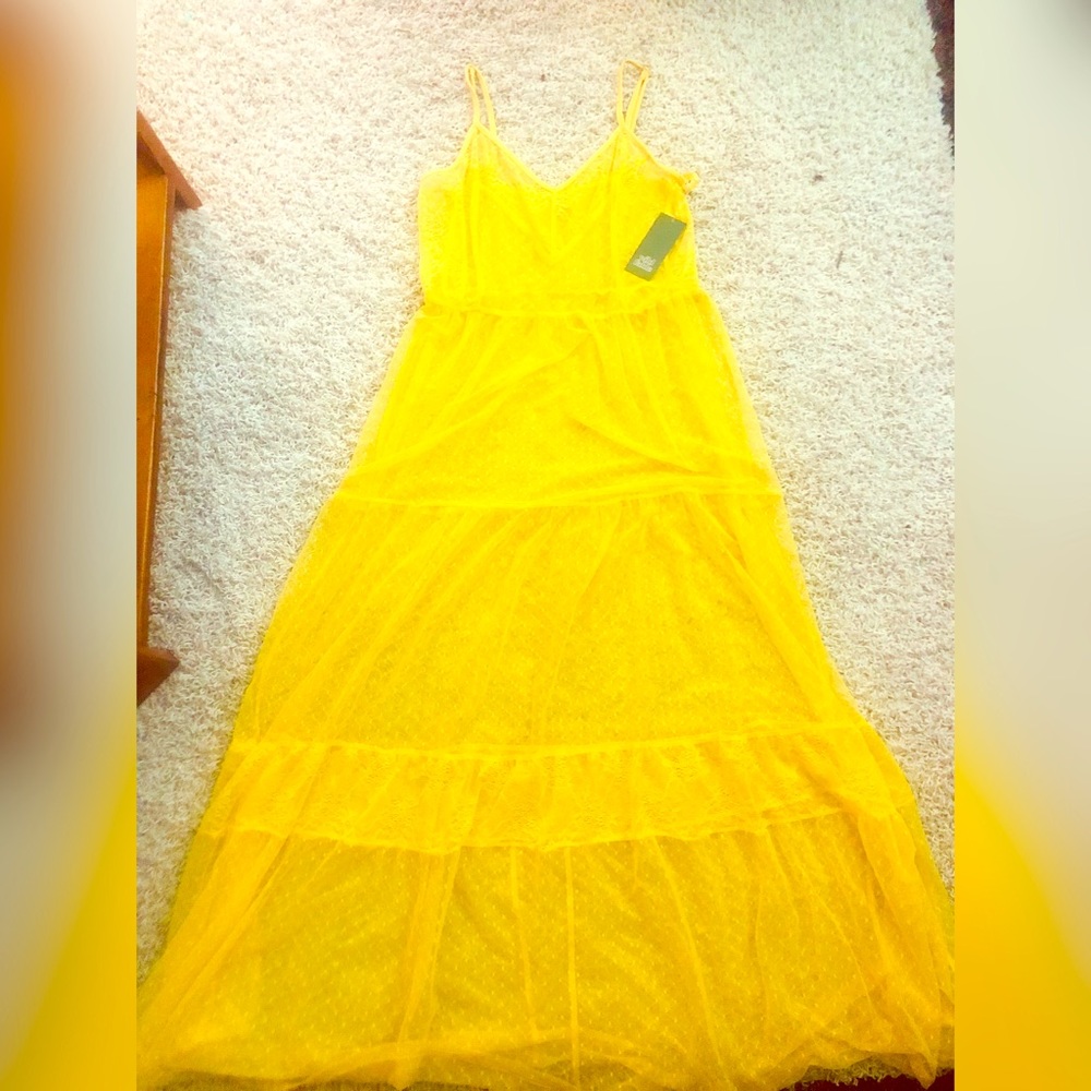 Yellow chiffon lace coverup.